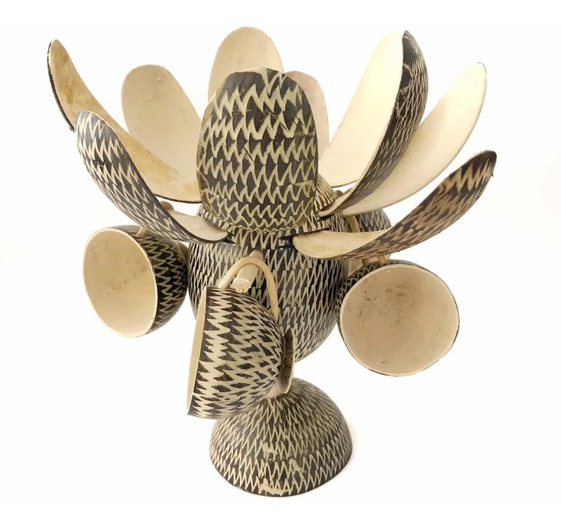 Juego De 8 Cucharas Y 5 Tasas De Totumo Natural + Estructura Marrón