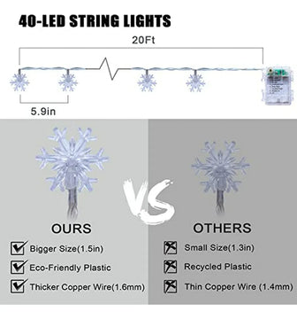 Luces Navideñas Multicolores Led 20 Ft, 40 Copos De Nieve