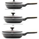Set x 3 Sartenes Antiadherentes en Granito de Diferentes Tamaños, Cocina Saludable sin Aceite, Resistencia al Calor, Mango Ergonómico y Fácil Limpieza, Aptas para Todo Tipo de Estufa