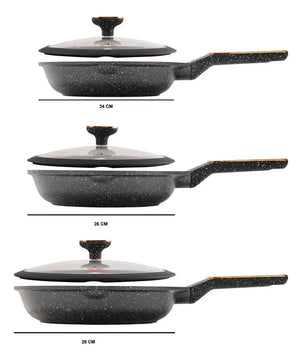 Set x 3 Sartenes Antiadherentes en Granito de Diferentes Tamaños, Cocina Saludable sin Aceite, Resistencia al Calor, Mango Ergonómico y Fácil Limpieza, Aptas para Todo Tipo de Estufa