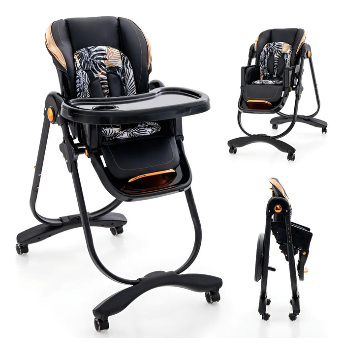 Silla Alta Plegable Ajustable Con Ruedas Para Bebés Negro