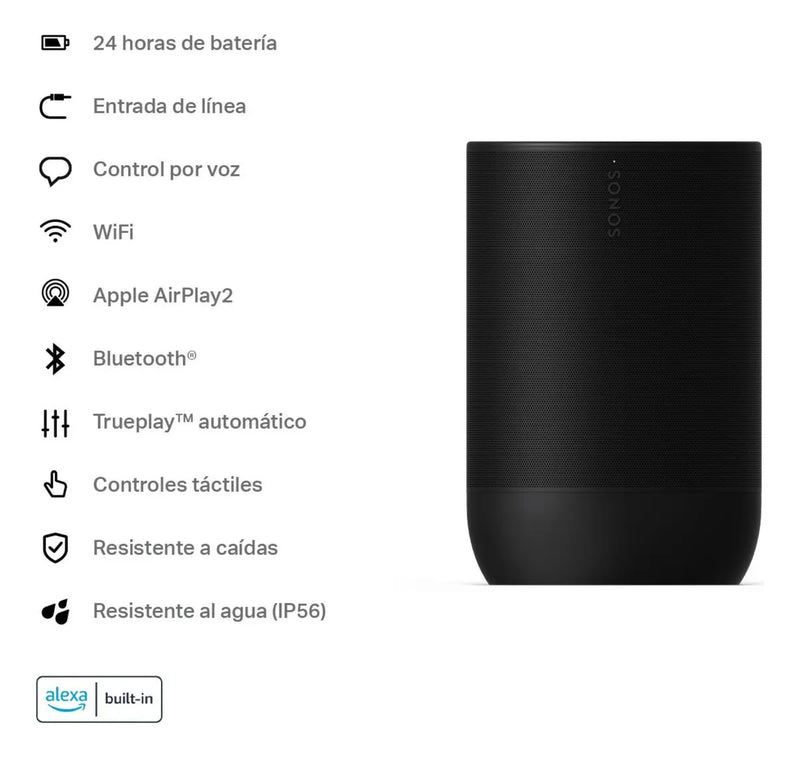 Sonos Move 2 Parlante Portátil Con Sonido Estéreo Wifi Y Bt Negro