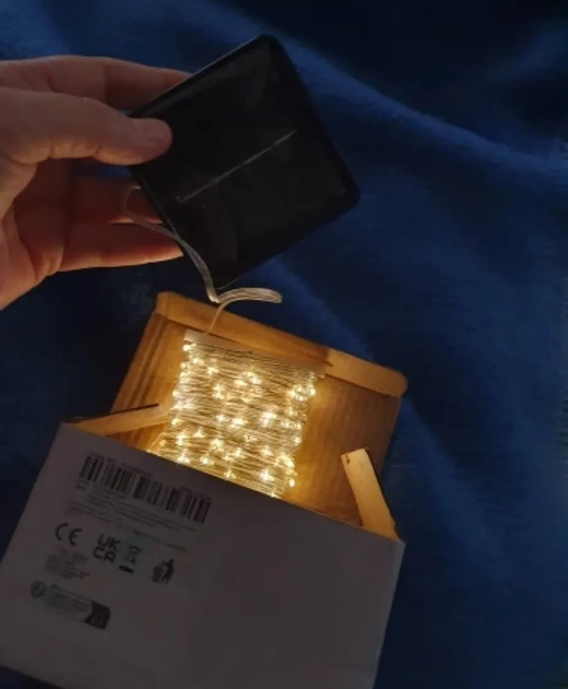 Luces Navideñas Guirnalda 12metros 100 Led Con Energía Solar Luz Cálida