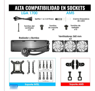 Enfriamiento Liquido Pc 360 Mm Argb Lga 1700 Am5 1200 Negro