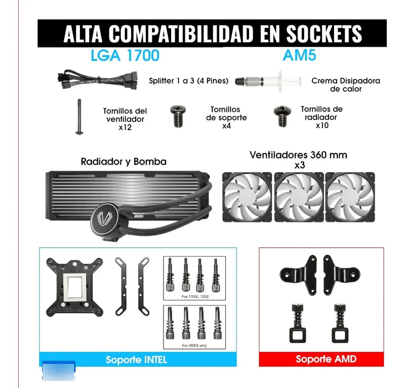 Enfriamiento Liquido Pc 360 Mm Argb Lga 1700 Am5 1200 Negro