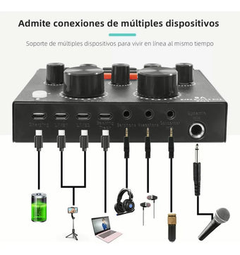 Micrófono Profesional Condensador+brazo+tarjeta Sonido V8 Dorado