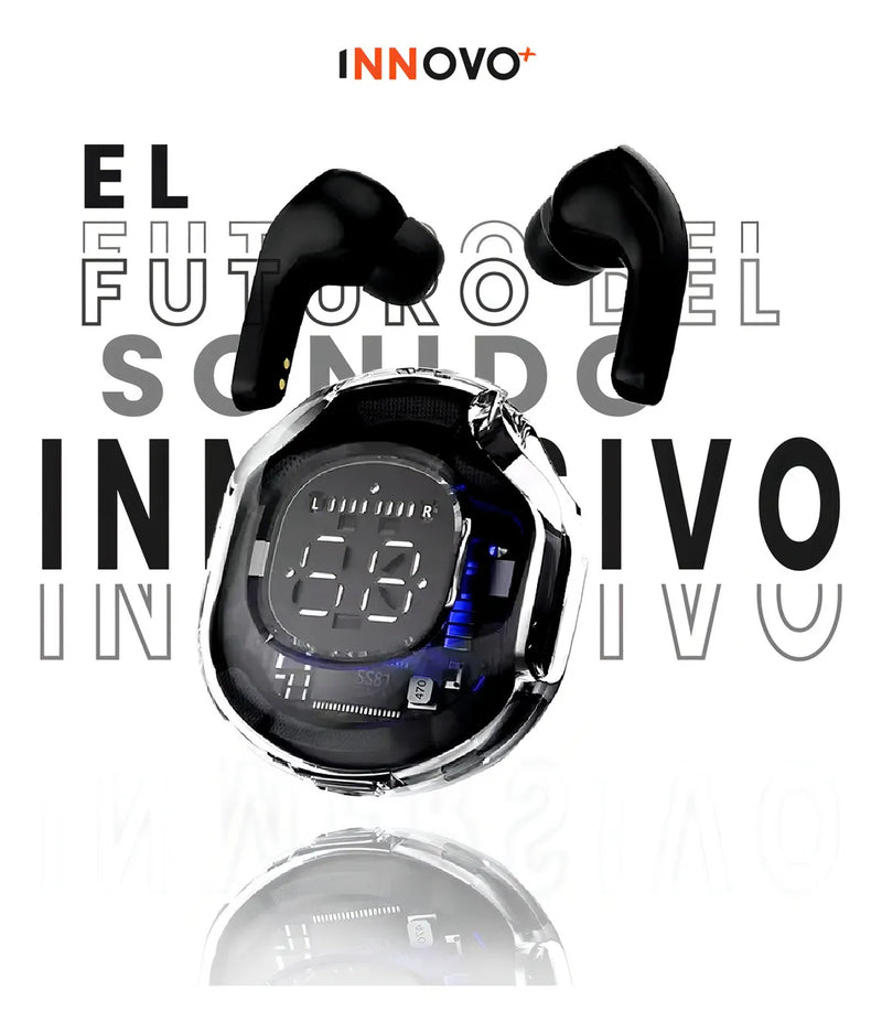 Audífonos Innovo PodsPRO Bluetooth Inalámbricos Negro con Micrófono y Luz LED