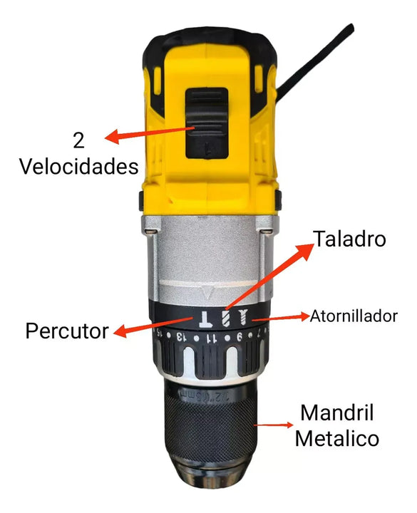 Taladro Y Pulidora Combo Inalámbrico Brushless Batería 5ah Amarillo