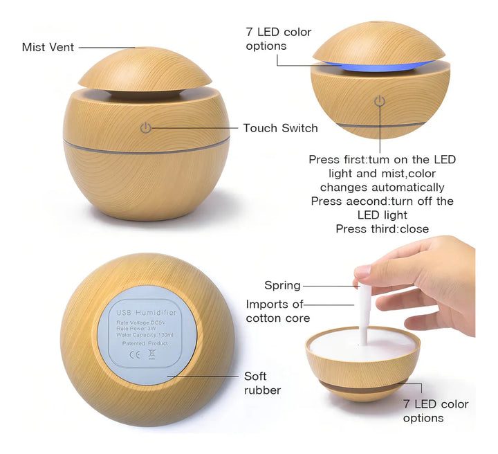 Humidificador Mini Umidificador Umidificador de Ar Mini Umidificador e Aromatizador con voltaje de marrón claro