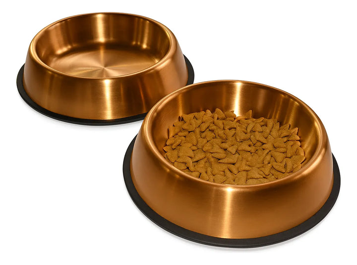 Plato Comedero Bronce Perro Grande Acero Inoxidable 21cm