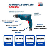 Taladro de impacto Bosch GSB 550 RE 550W con caja de cartón de