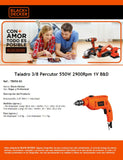 Taladro 550 W 1 Velocidad Black & Decker 3/8 Tb550b