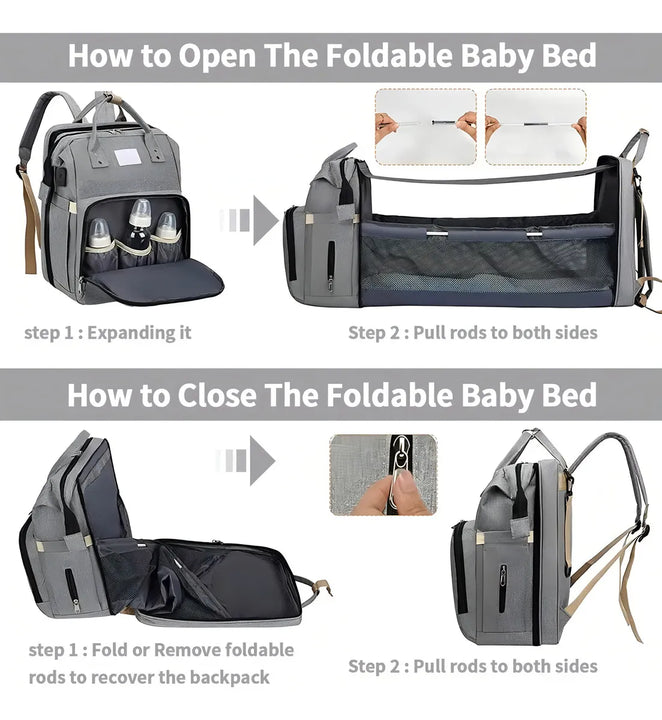 Mochila 3 En 1 Pañalera Cuna Y Mudador Portátil Para Bebés