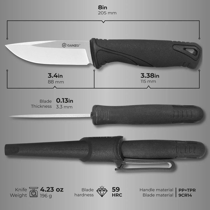 Ganzo G807-bk Cuchillo De Hoja Fija 9cr14 Hoja De Acero Inox