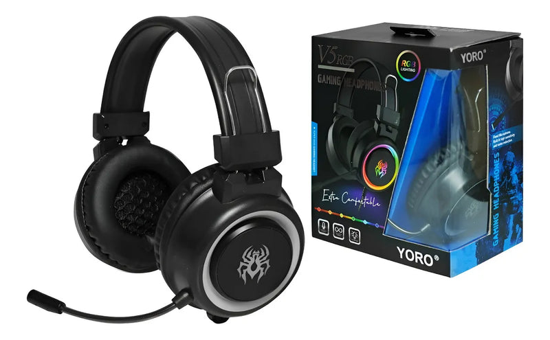 Audifonos Gamer Yoro V5 RGB con Luz RGB Diadema Auricular Cable Microfono
