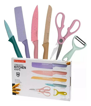 Juego De Cuchillos Set X6 Piezas Colores Pastel + Estuche Pateles