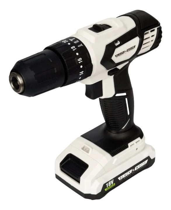 Taladro Percutor Atornillador Recargable 18v 1/2 Black&white Blanco/negro 60hz