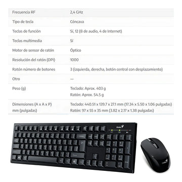 Combo Inalámbrico Teclado Y Mouse Genius Km 8101 Color del teclado Negro