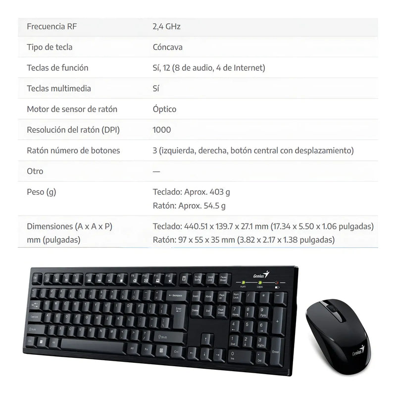 Combo Inalámbrico Teclado Y Mouse Genius Km 8101 Color del teclado Negro