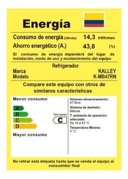 Minibar Marca Kalley Frost De 47 Litros Modelo K Mb47rn Negro