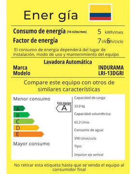 Lavadora Indurama Lri-13dgr 13kg/28lb Gris Led