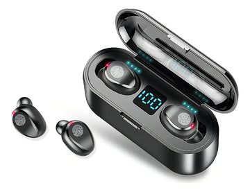 Audífonos in ear inalámbricos F9 negro con luz LED