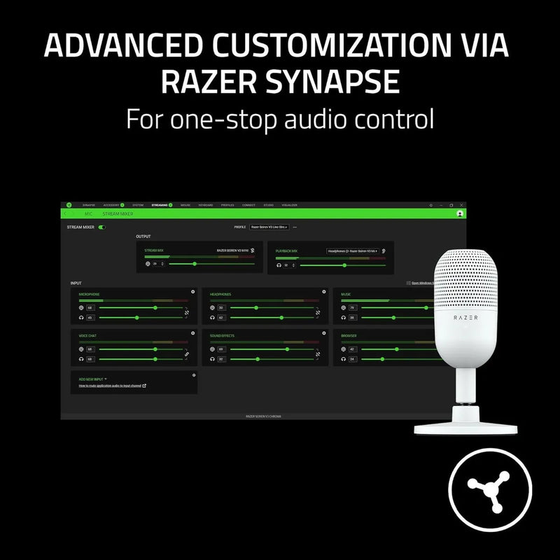 Micrófono Razer Seiren V3 Mini Ultra Compacto Usb Color Blanco