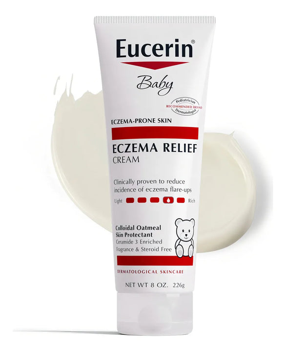 Eucerin Baby Eczema Relief Crema 226 g | Hidratante Suave Hipoalergénica Sin Fragancia Para Bebé con Piel Seca, Sensible o con Eczema | Loción Dermatológica con Avena Coloidal Que Calma, Protege y Ali