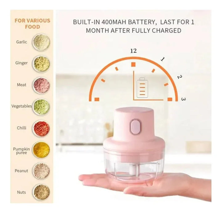 Picador Eléctrico Recargable 250ml Cortador De Verduras Rosa