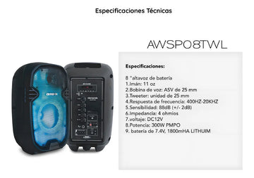 Parlante Bluetooth Aiwa Awsp08twl 300w Flame Con Microfono Color Negro