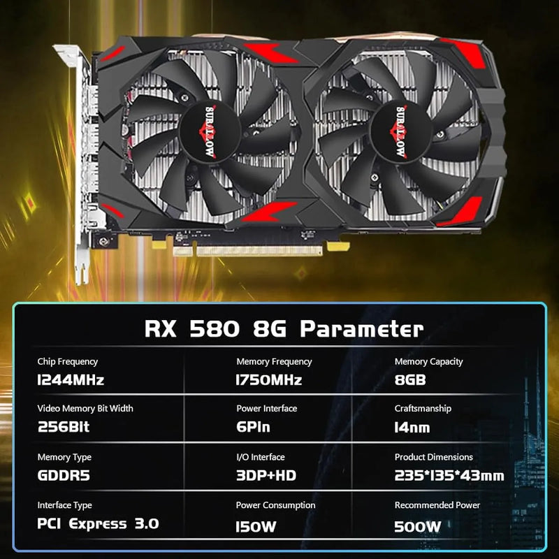 Tarjeta Grafica Surallow Rx 580 De 8 Gb, 2048sp