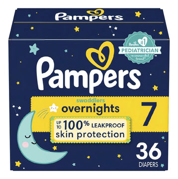 Pampers Swaddlers Overnights Panales - Talla 7, 36 Unidades