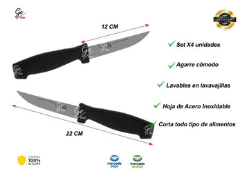 Juego De Cuchillos X4 De Mesa Leme Negro Acero Inoxidable