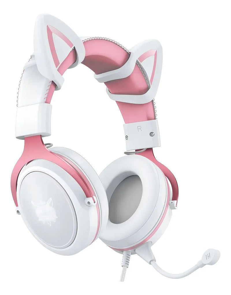 Audifonos Gamer Onikuma X10 Orejas Blancos Con Rosado Rgb Color Blanco