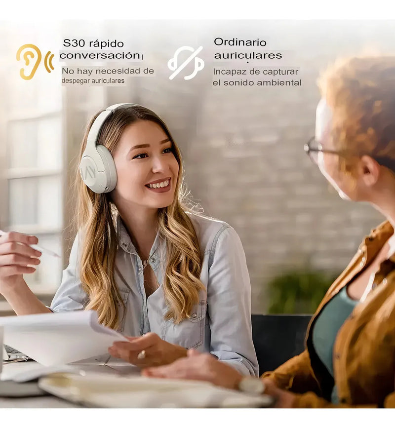 Haylou S30 Pro Anc Audífonos Diadema Gamer Inalámbricos/con Micrófono, Bluetooth 5.4, Llamadas Manos Libres, Cancelación De Ruido Adaptativa De - 43db, Controlador 40mm, 80h Reproducción, Blanco