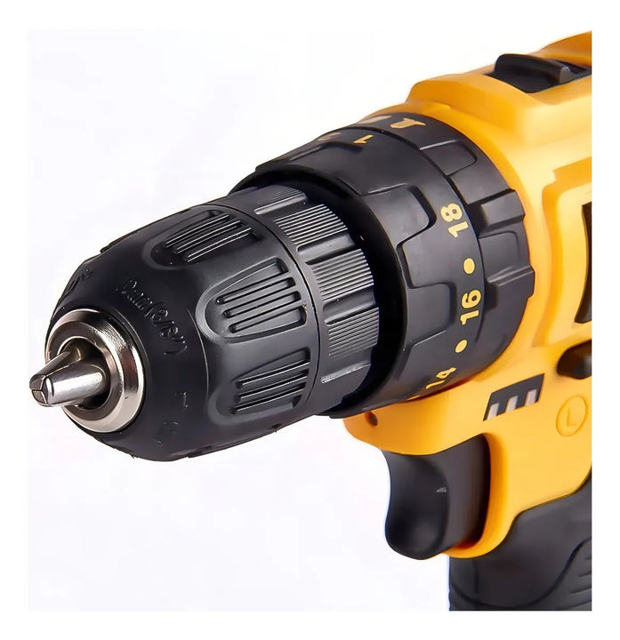 Taladro Inalámbrico 24v Percutor Trabajo Pesado 2 Baterias Protool 2401 Amarillo