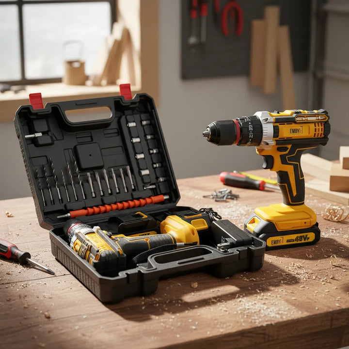 Taladro Inalambrico Percutor Kit Accesorios Reversible - Amarillo