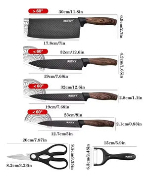 Set Cuchillos 6 Piezas Profesional Cocina Diseño Relieve Negro