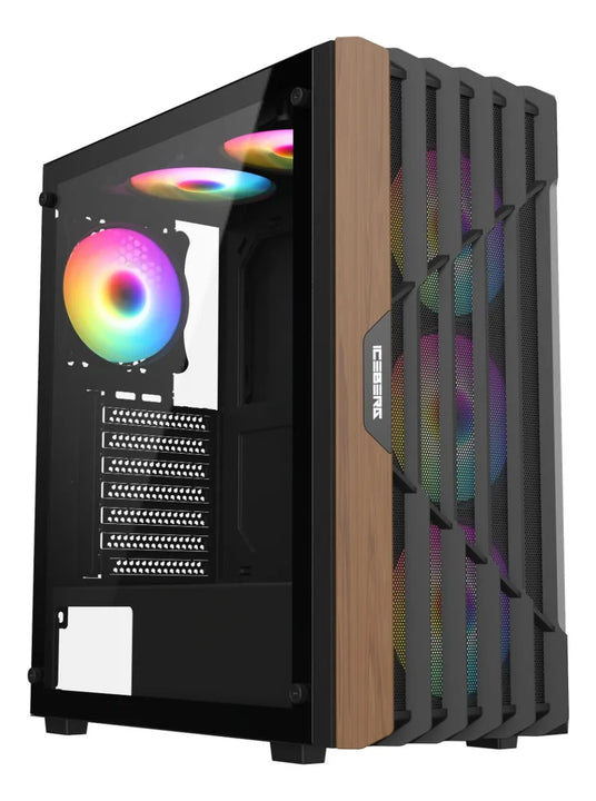 Gabinete Gamer Iceberg Wood Core 6 Ventiladores Argb Negro