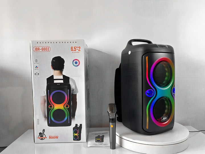 Parlante Mochila Ndr 6603 Bluetooth Karaoke Con Luces Color Negro