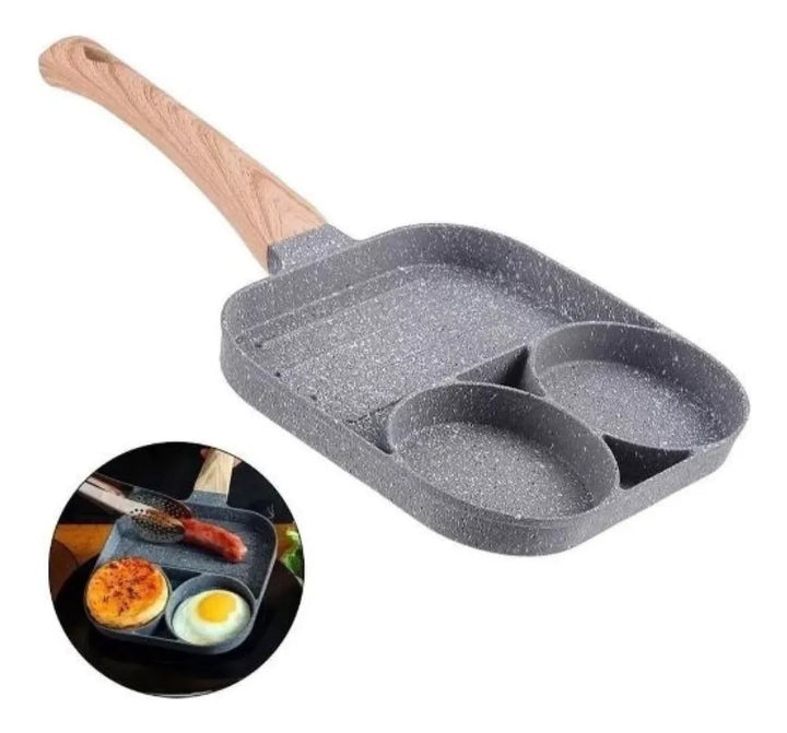 Sarten Antiadherente 3 Divisiones Huevos Arepas Carnes Gris