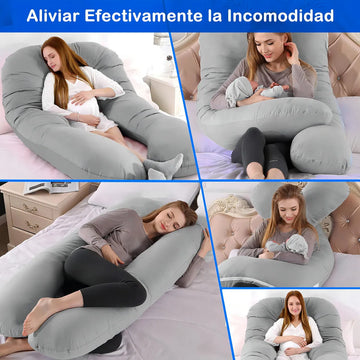 Almohada Embarazo Cuerpo Entero Tela Peluche Forro Interno 52 Bits Color Gris