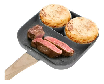 Sartén multiusos 3 en 1 con separadores para huevos y hamburguesas, color gris