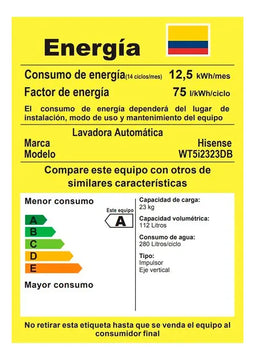 Lavadora Carga Superior Hisense Wt5i2323db 23 Kg Negro