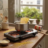 Fogon Estufa Electrica Portatil Gris Negro Cafe 2 Puestos Quemadores Potencia 2000w Cocina Compacta Resistente Hogar Oficina Viajes Camping Practica Rapida Segura Limpieza Sencilla