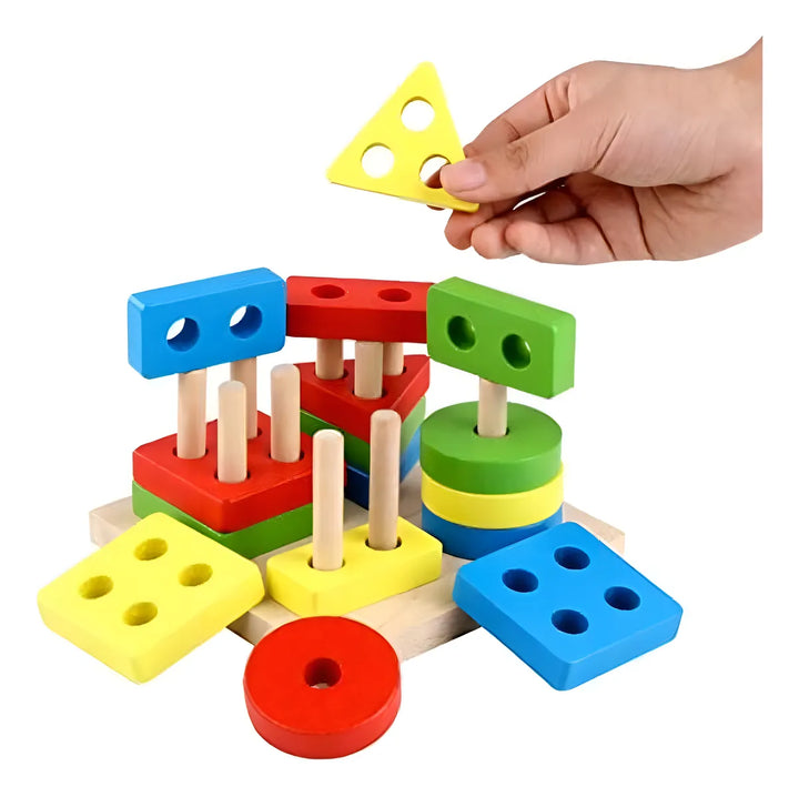 Juego Apilable Figura Geométrica Aprendizaje Montessori Madera Didácticos Niños