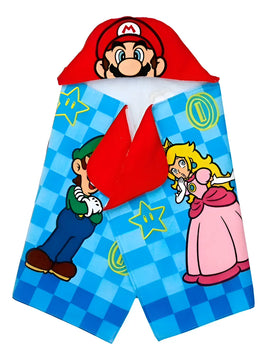 Toalla Con Capucha Super Mario Niños Baño Playa Piscina Azul