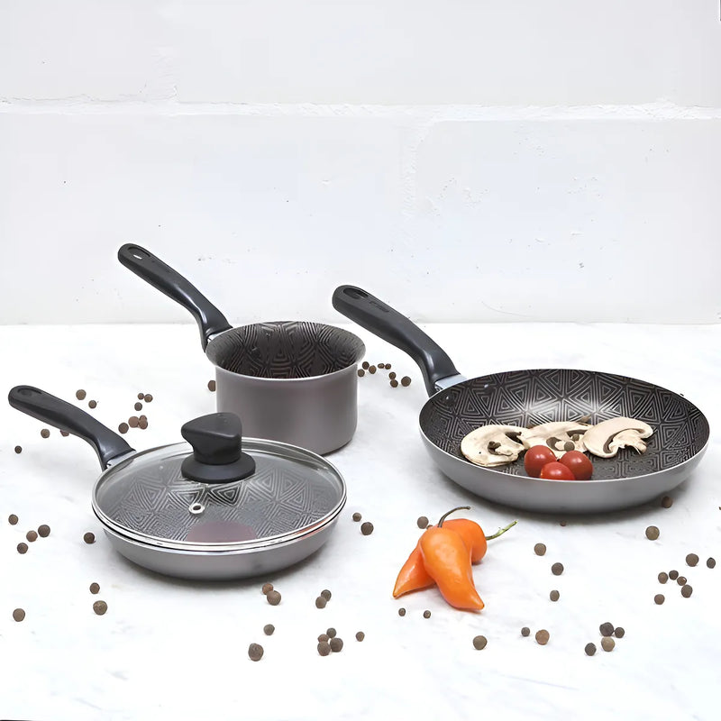Set Imusa Perol 10 Cm + Cacerola 16 Cm Tapara Vidrio + Sarte Color Gris