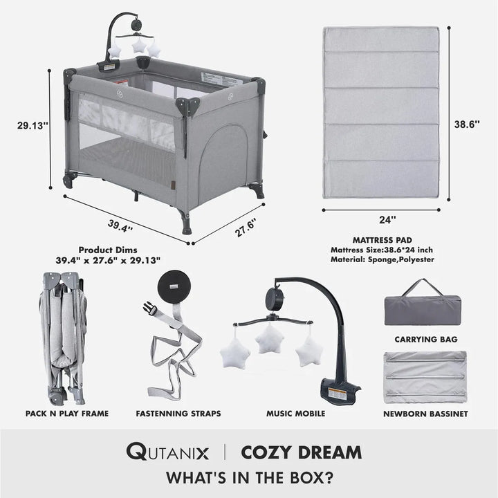 Qutanix Corralito De Bebe 2 En 1, Cuna Portatil Plegable Fac