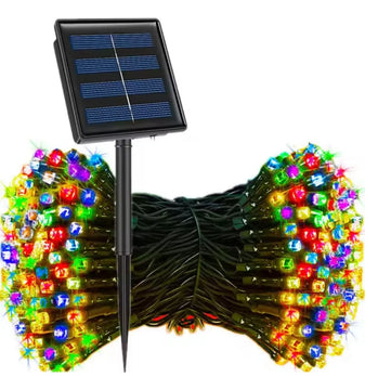 Luz Navideña Solar 100 Led 12mt Multicolor Secuencias Ip67